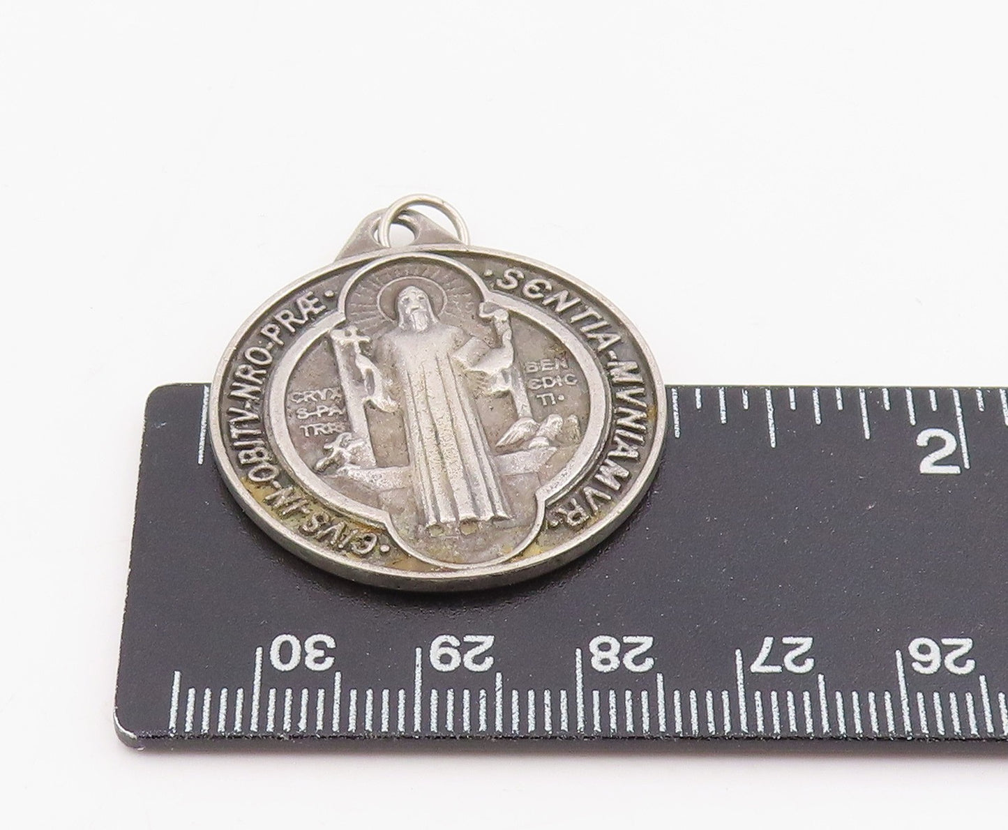925 Sterling Silver Vintage Pendant Saint Benedict Medal of Protection PT25706