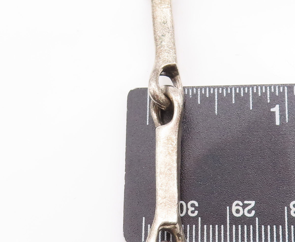 925 Sterling Silver Vintage Necklace MEXICO Heavy Solid Carved Block Link NE4295