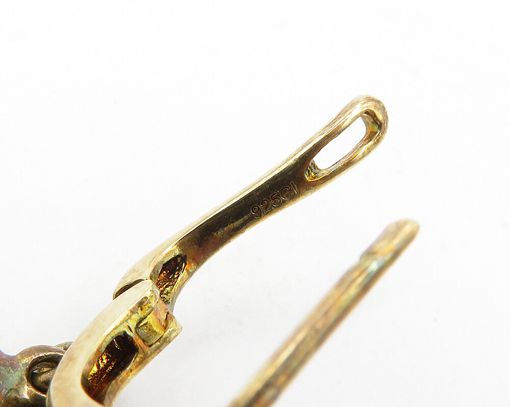 925 Sterling Silver Vintage Faceted Quartz Gold Plated Drop Earrings EG9396