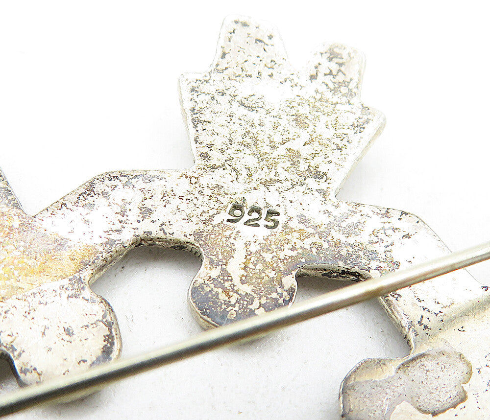 925 Sterling Silver Vintage People Holding Hands Unity Brooch Pin BP1451