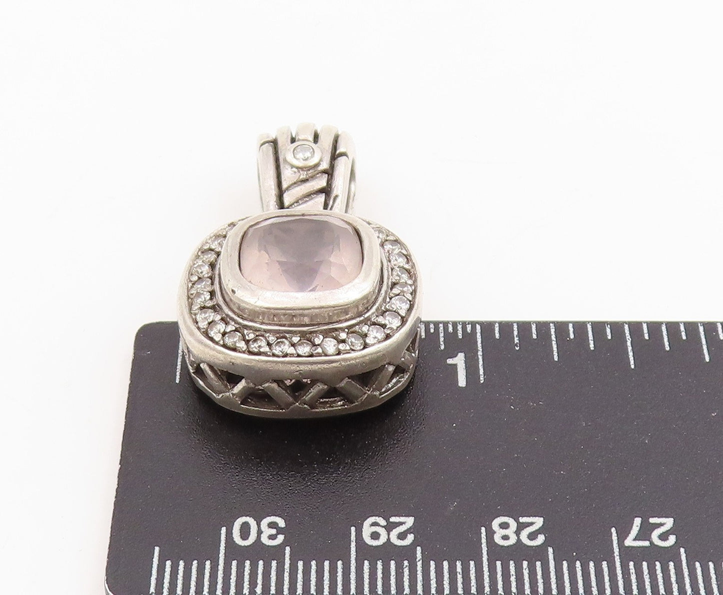 925 Sterling Silver Vintage Pendant Cushion Cut Topaz & Halo CZ Charm PT25317