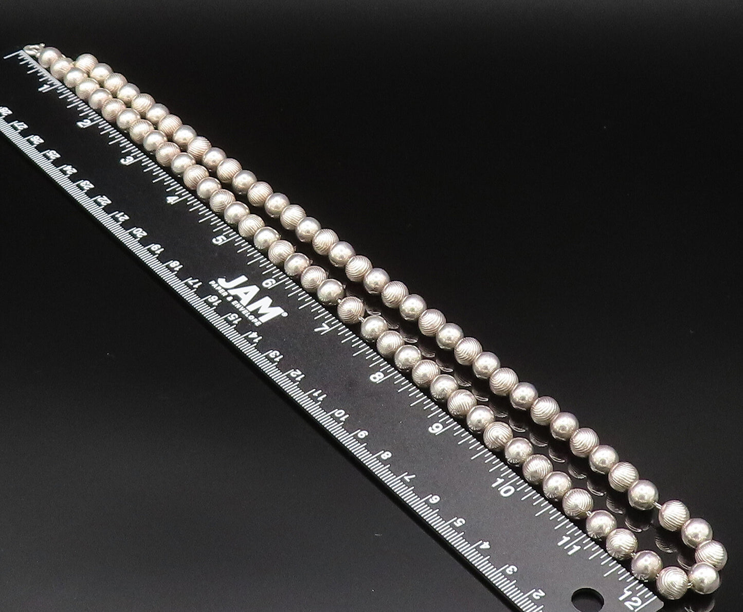 925 Sterling Silver Vintage Shiny Etched Beaded Chain Necklace NE2955