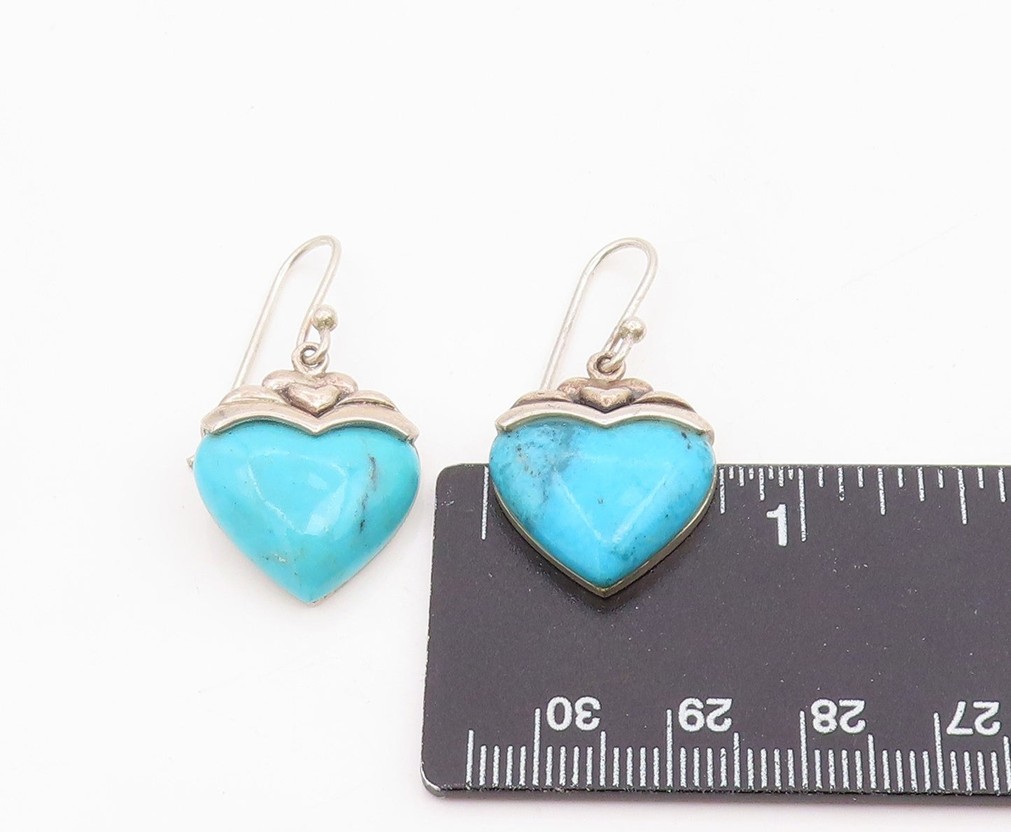 925 Sterling Silver Vintage Earrings Cabochon Turquoise Love Heart Drop EG14132