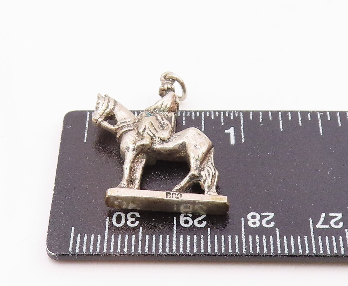 925 Sterling Silver Vintage Shiny Woman On Horse Drop Pendant PT17430