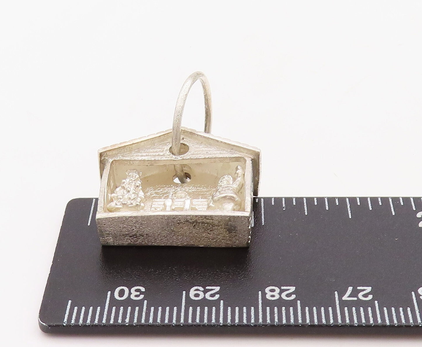 925 Sterling Silver Vintage Pendant Cutout Christmas Scene Of House PT23671