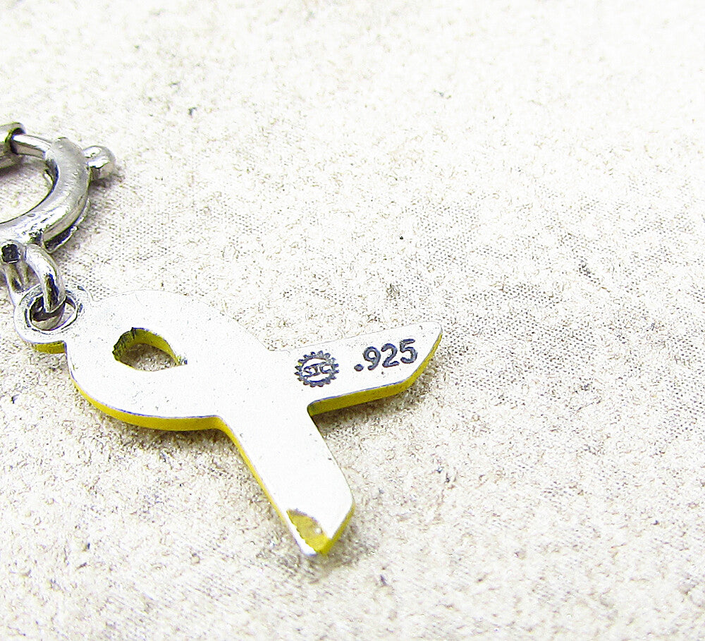 925 Sterling Silver Vintage Yellow Enamel Ribbon Charm Pendant PT1752