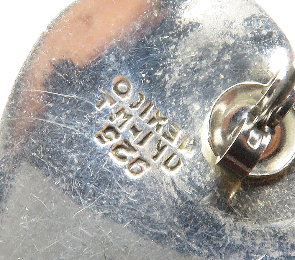MEXICO 925 Sterling Silver Vintage Textured Love Heart Drop Earrings EG7782