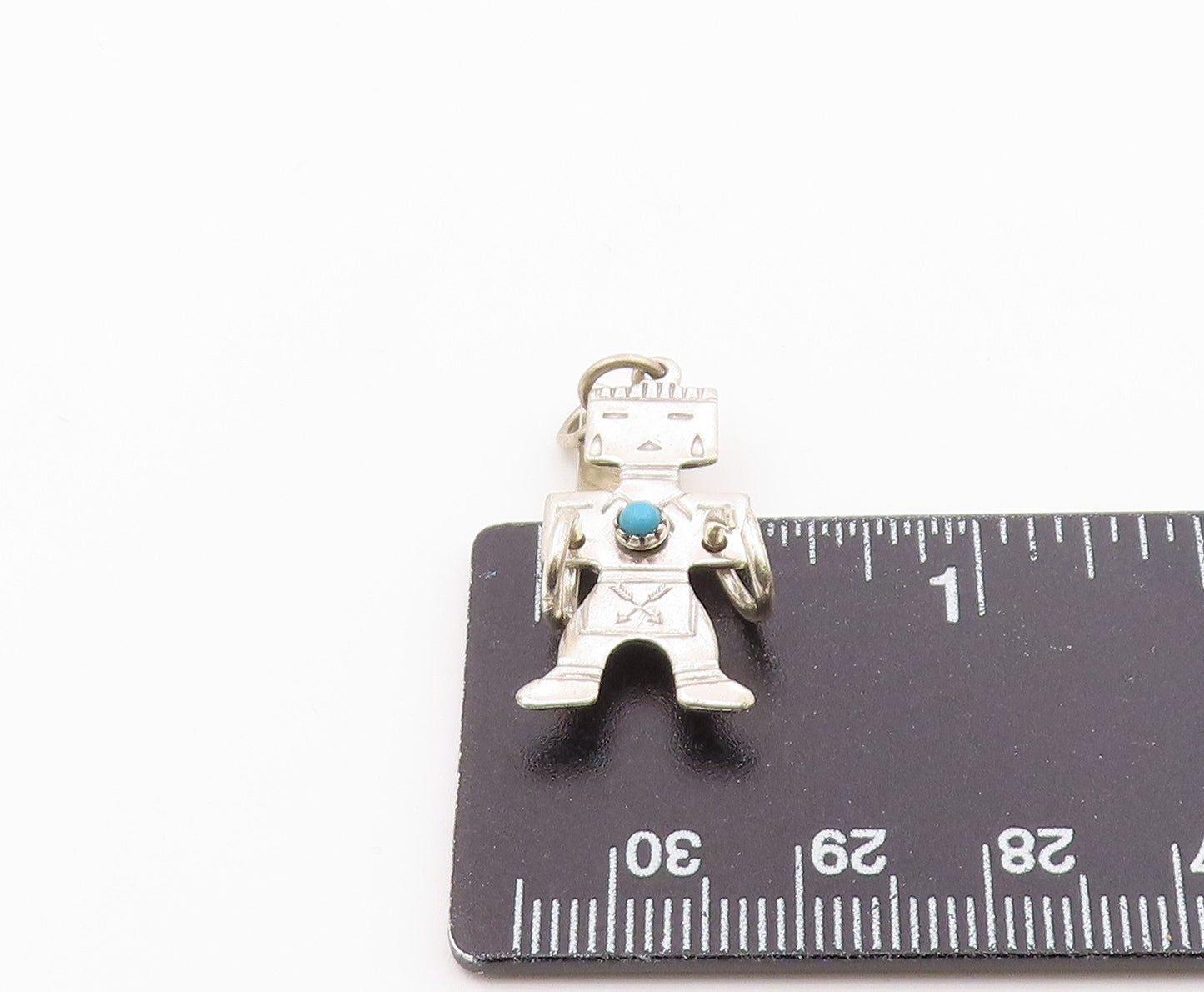 SOUTHWESTERN 925 Silver Vintage Turquoise Traditional Figure Pendant PT19704