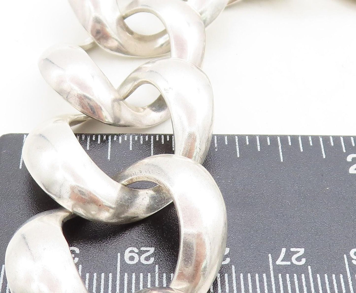 MEXICO 925 Sterling Silver Vintage Shiny Large Open Chain Necklace NE1600