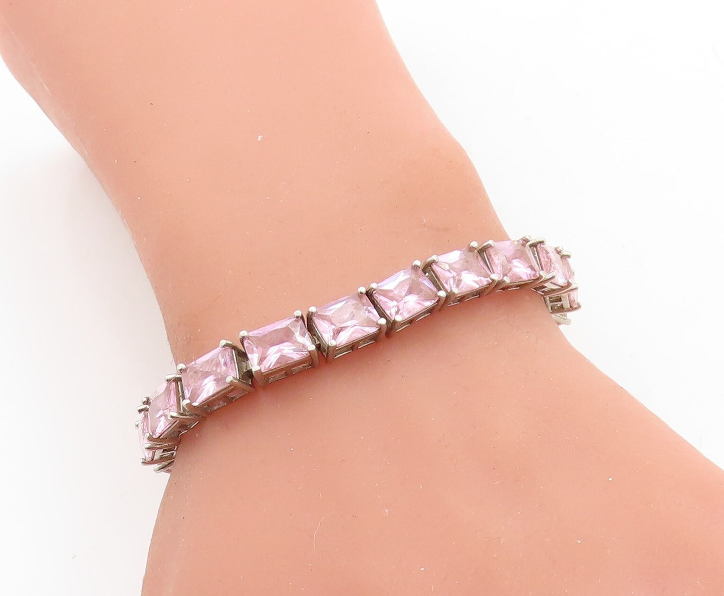 ROSS SIMON 925 Sterling Silver Pink Cubic Zirconia Chain Bracelet BT2534