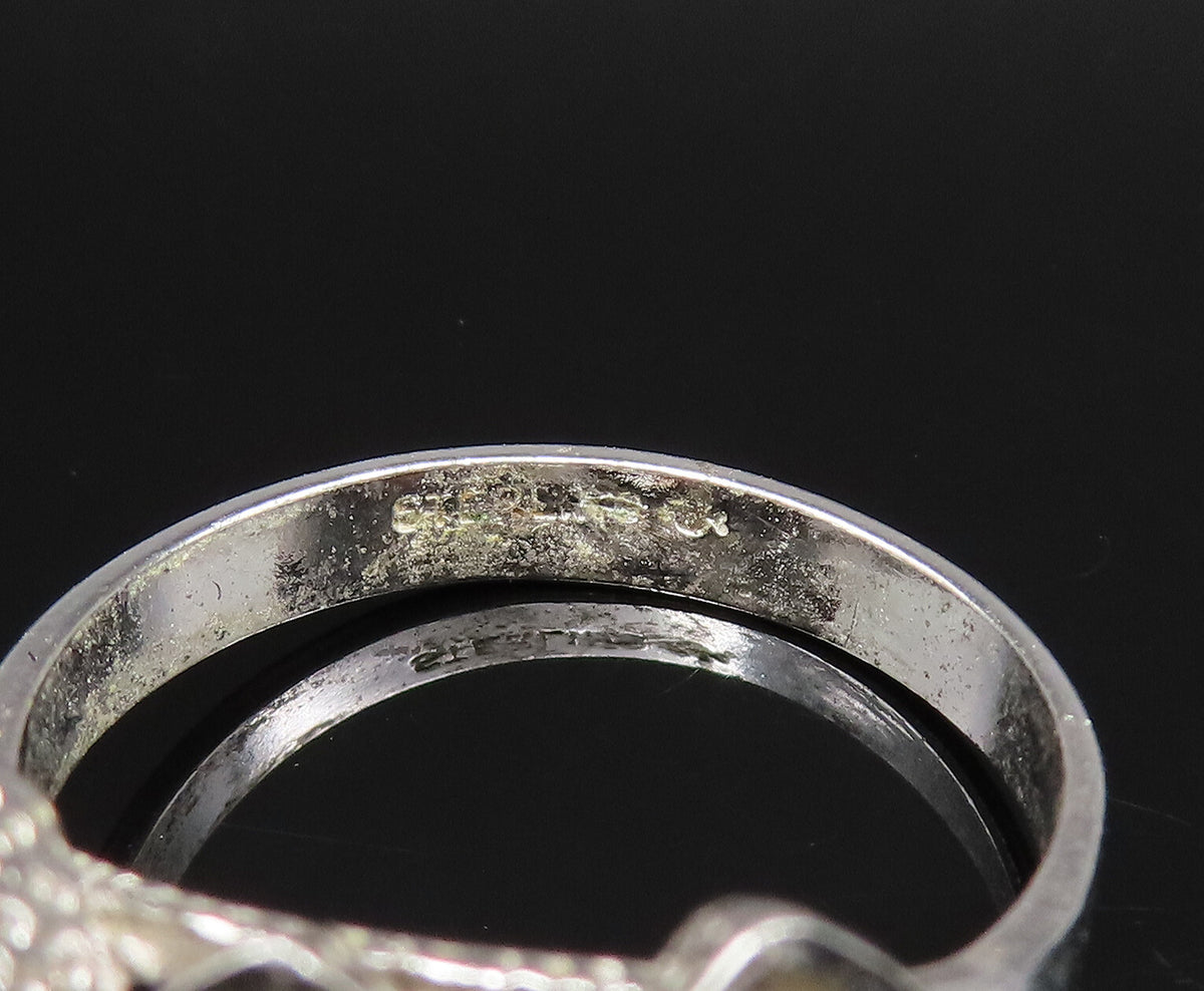 925 Silver Vintage Three Stone Marquise Shaped Topaz Ring Sz 8.25 RG26103