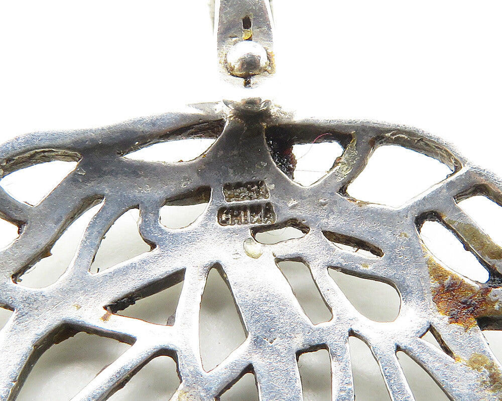 925 Sterling Silver Vintage Shiny Floral Tree Branches Motif Pendant PT14648