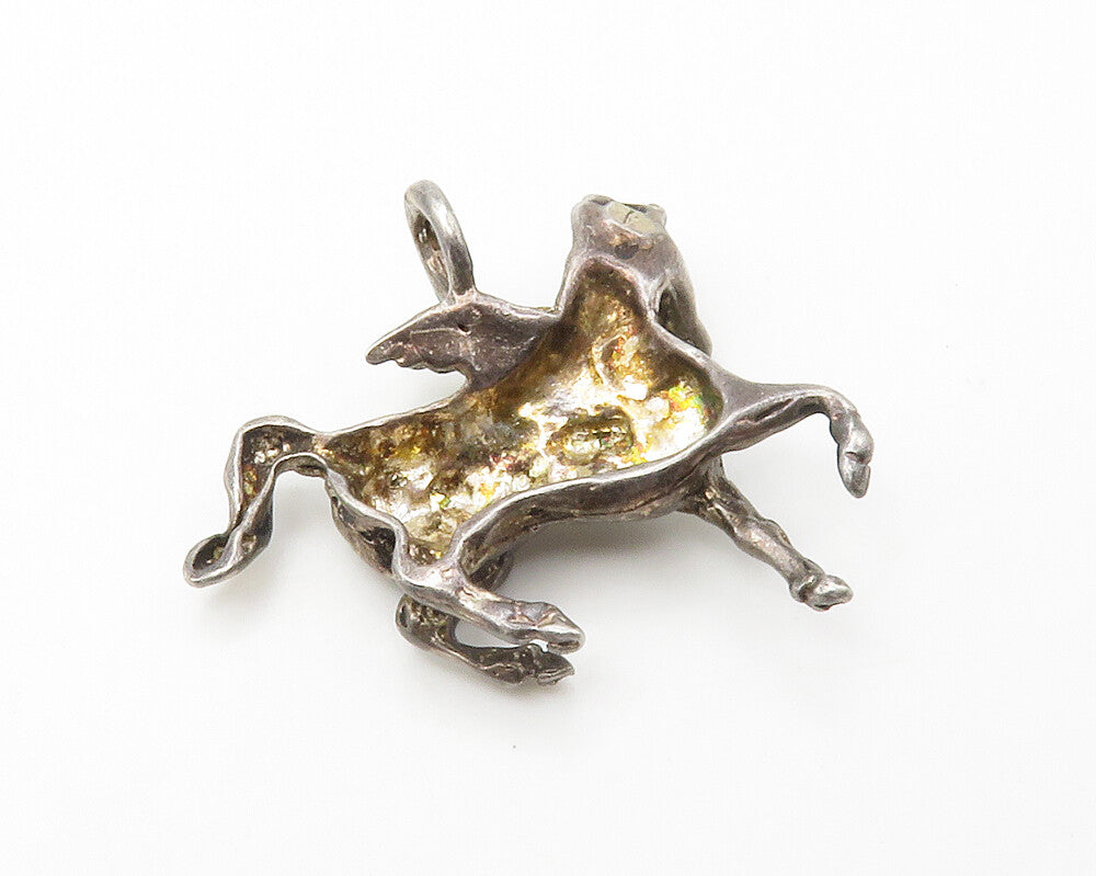 925 Sterling Silver Vintage Dark Tone Flying Horse With Wings Pendant PT11234