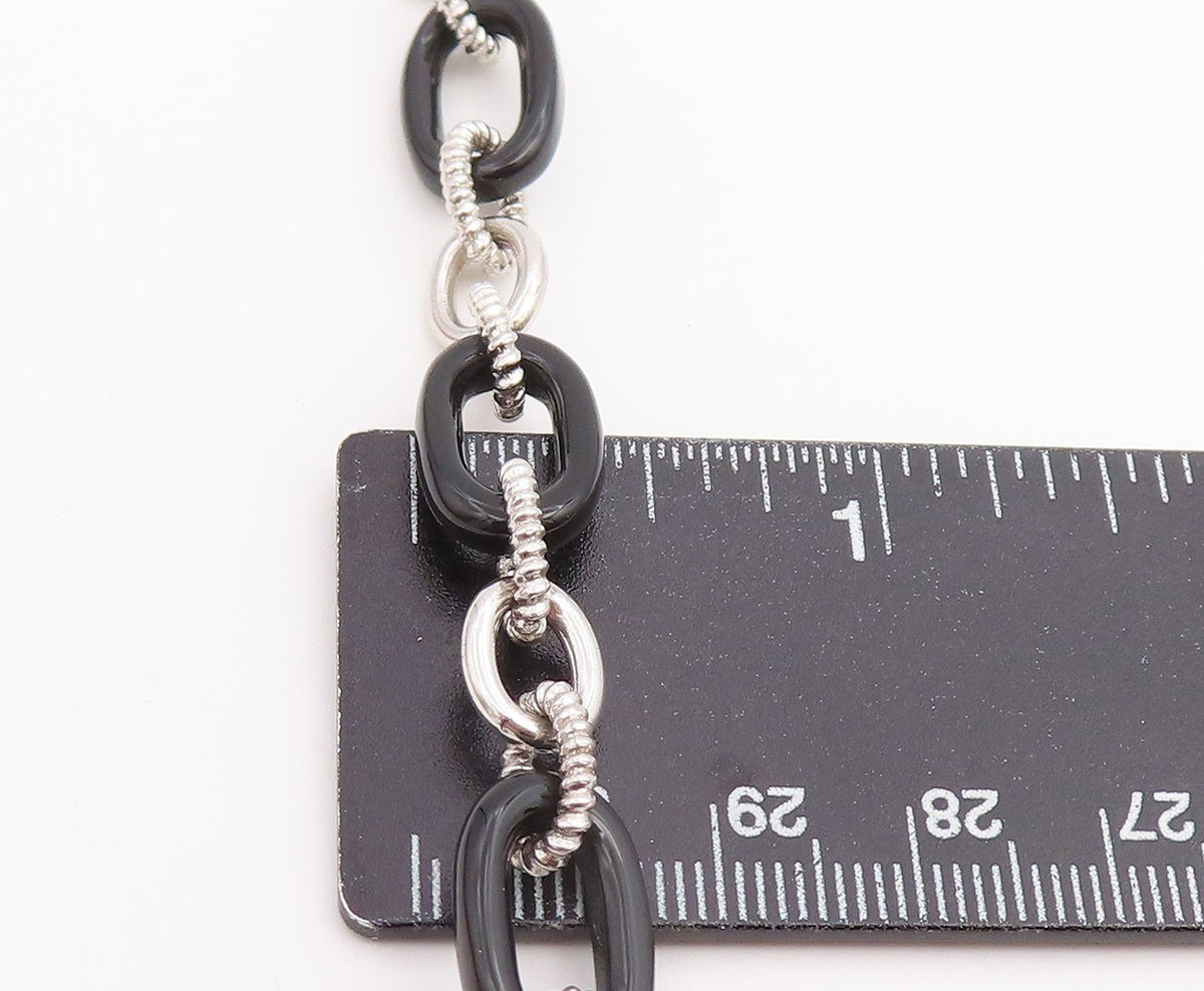 925 Sterling Silver Vintage Bracelet JUDITH RIPKA Onyx & CZ Oval Link BT12226