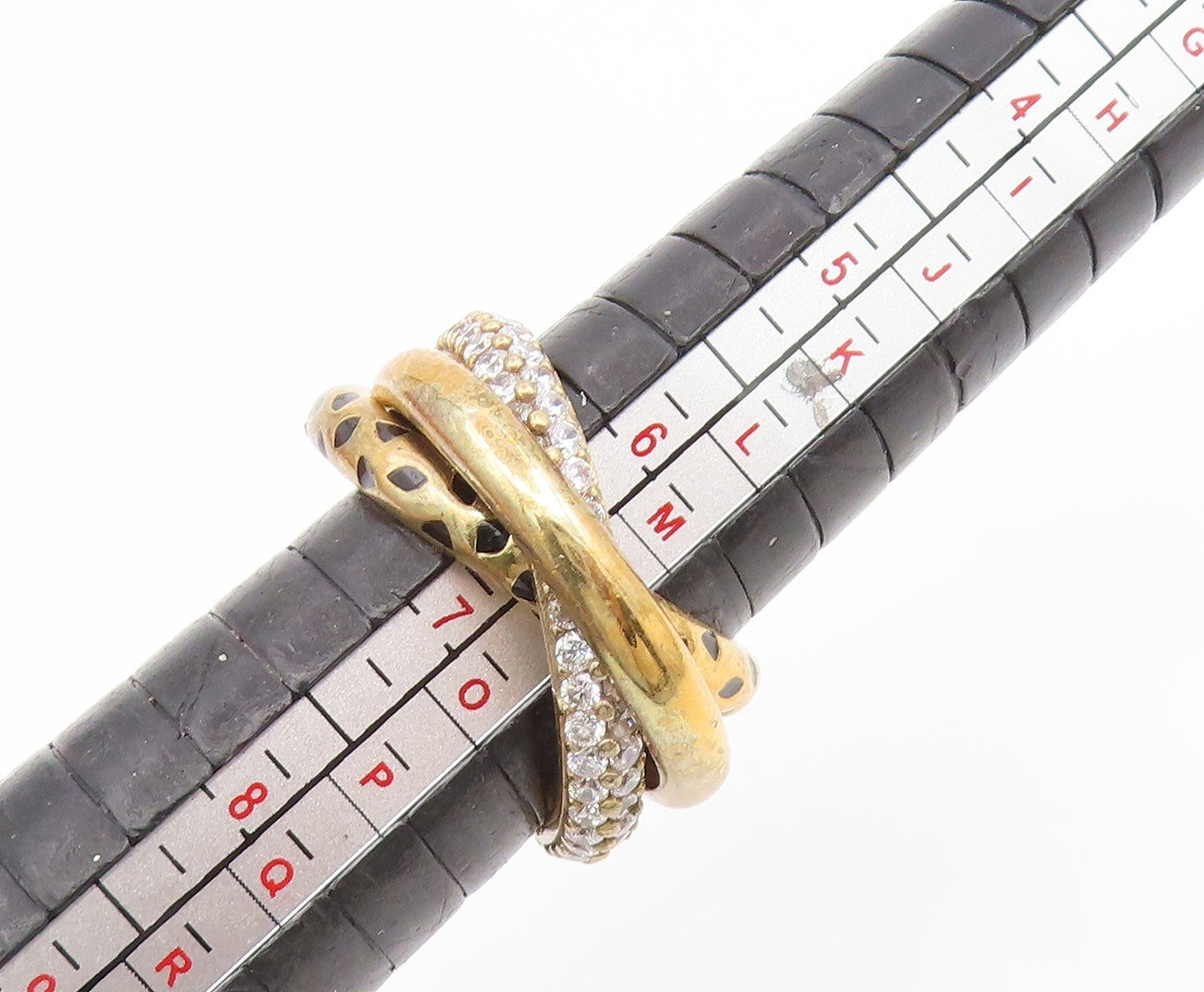 925 Sterling Silver Vintage Ring Gold Plated CZ Interlocking Band Sz 6.5 RG35212