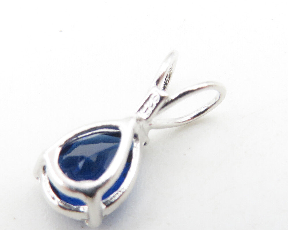 925 Sterling Silver Tear Drop Blue Topaz Petite Shiny Pendant PT8976