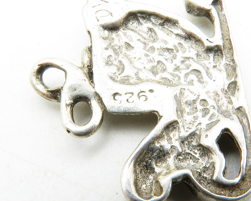 925 Sterling Silver Vintage Shiny Etched Butterfly Motif Drop Pendant PT9957