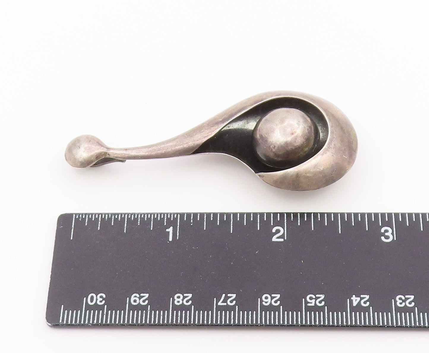 925 Sterling Silver Vintage Pendant Modernist Cradled Sphere Teardrop PT26449