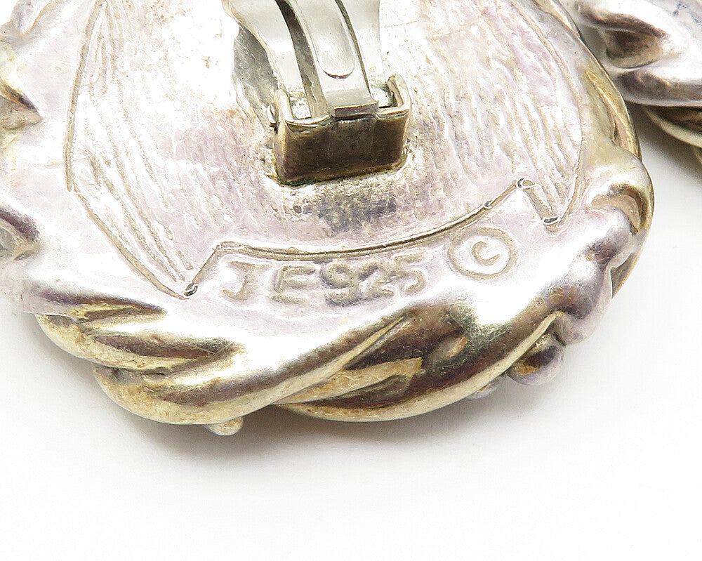 JE ISRAEL 925 Silver Vintage 2 Tone Sculpted Non Pierce Drop Earrings EG5660