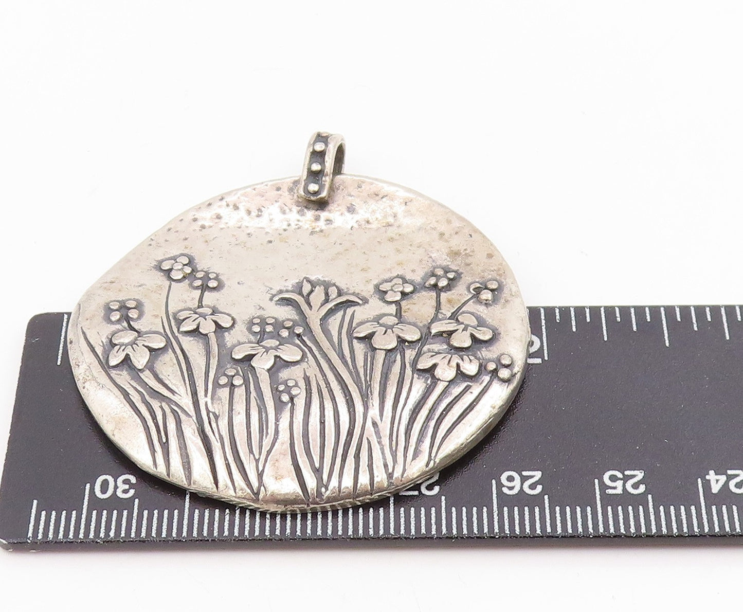 925 Sterling Silver Vintage Pendant SHABLOOL Carved Floral Medallion PT25731
