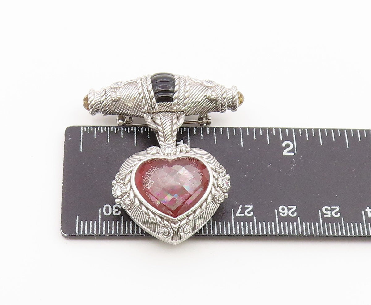 925 Sterling Silver Vintage Brooch Pin JUDITH RIPKA Multi Gemstone Heart BP12637