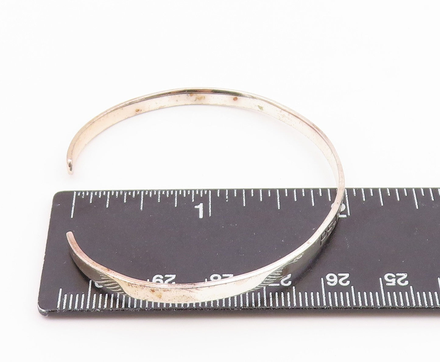 925 Sterling Silver Vintage Shiny Peace Faith Love Cuff Bracelet BT8343