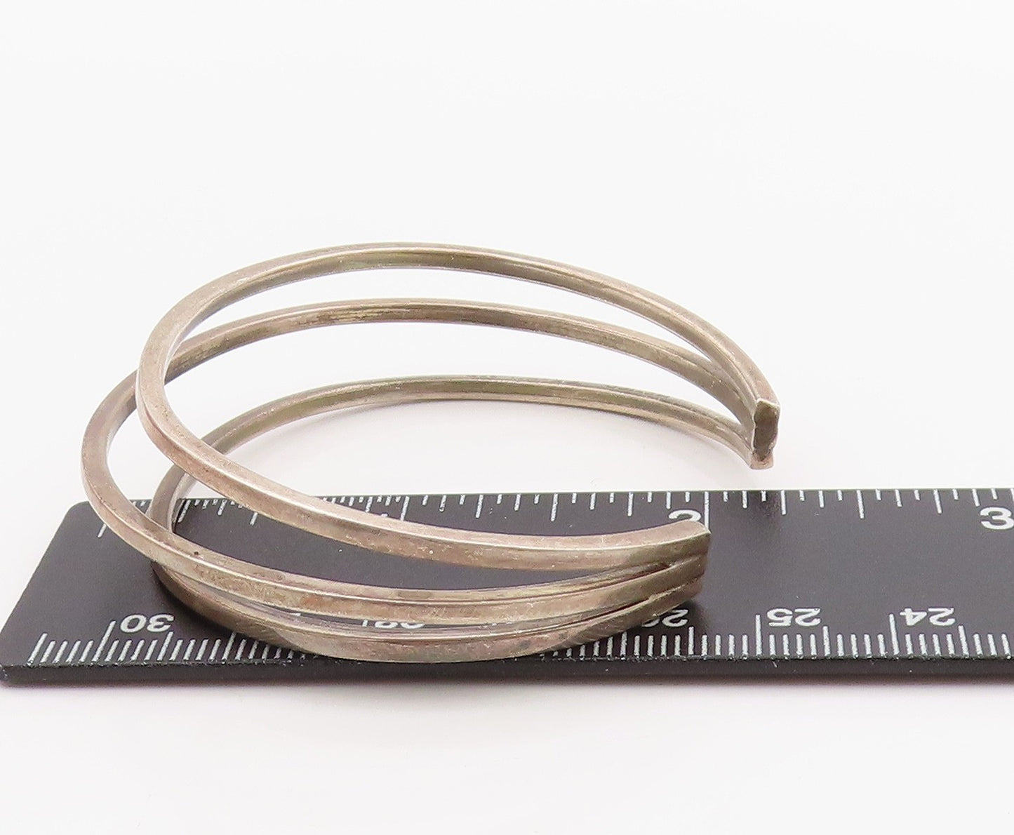 925 Sterling Silver Vintage Bracelet MEXICO Minimalist Triple Layered BT11361