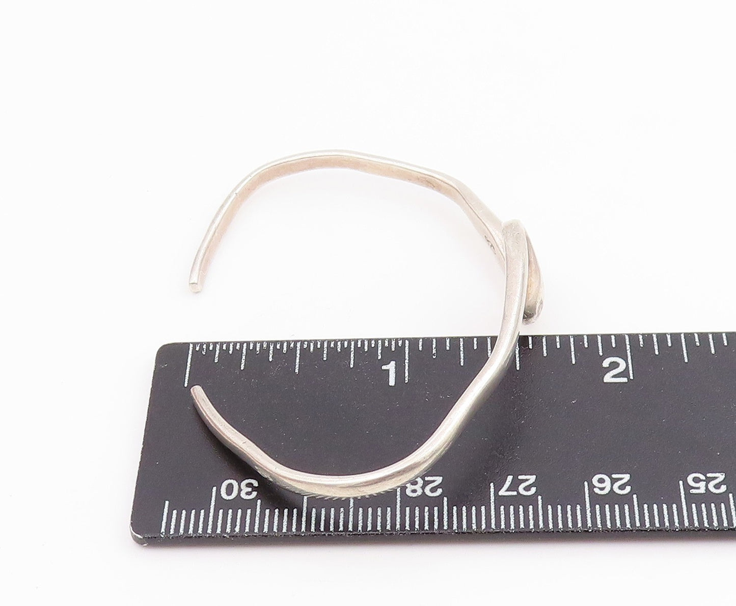 925 Sterling Silver Vintage Bracelet Modernist Solid Curvy Wave Cuff BT11639
