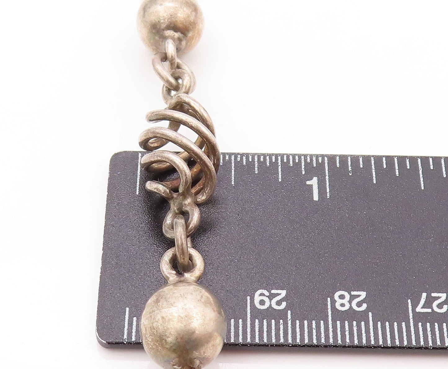 925 Sterling Silver Vintage Bracelet MEXICO Dark Tone Bead & Design Cut BT11172