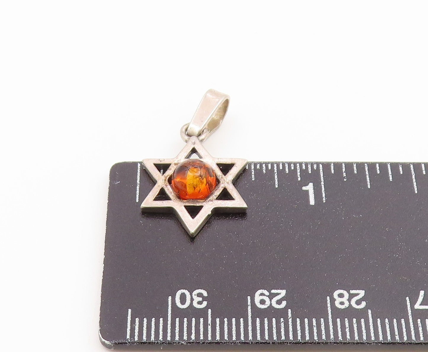 925 Sterling Silver Vintage Pendant Cabochon Amber Star of David Charm PT26652