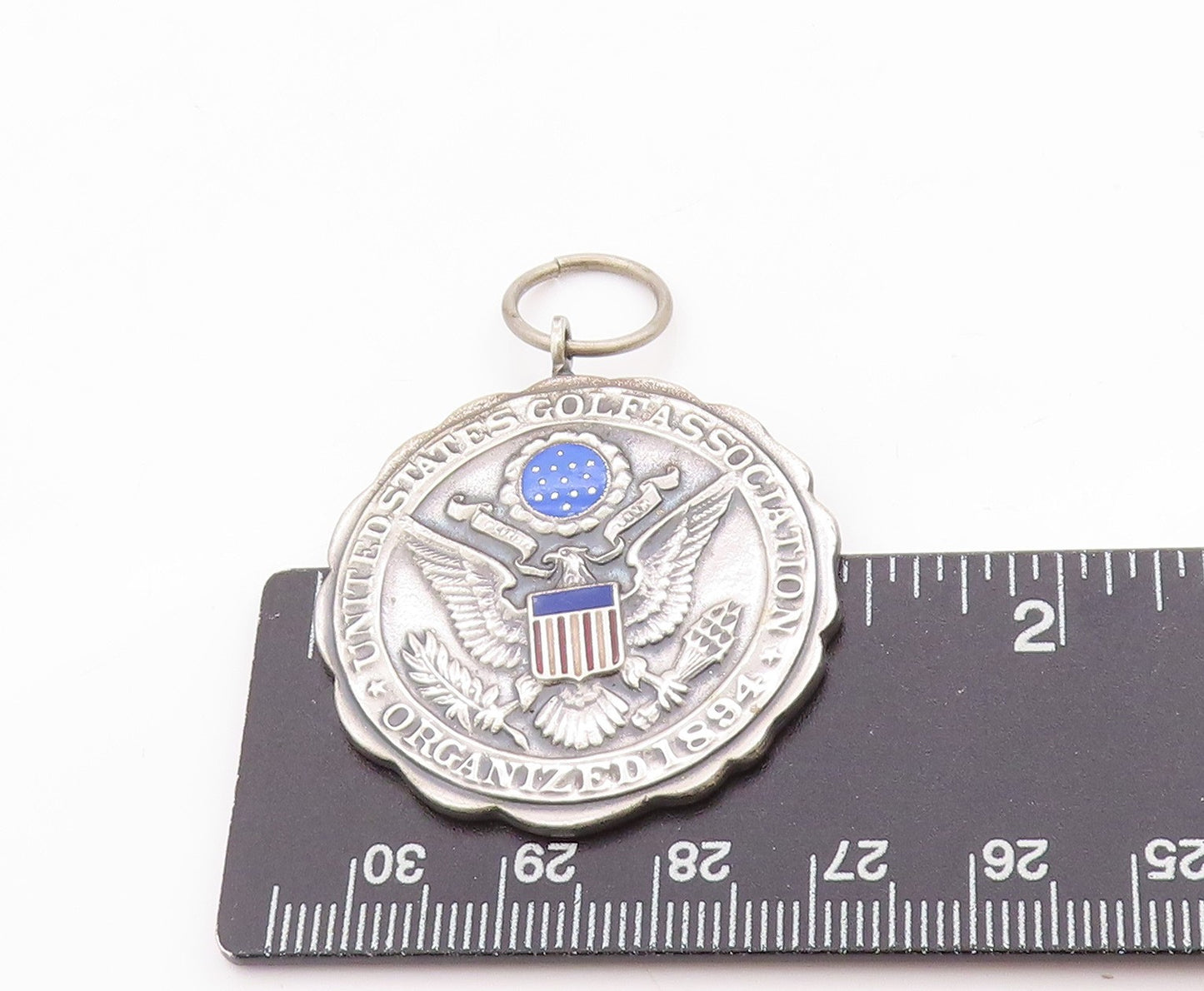 925 Sterling Silver Vintage Pendant 1894 US Golf Association Logo Carved PT24689