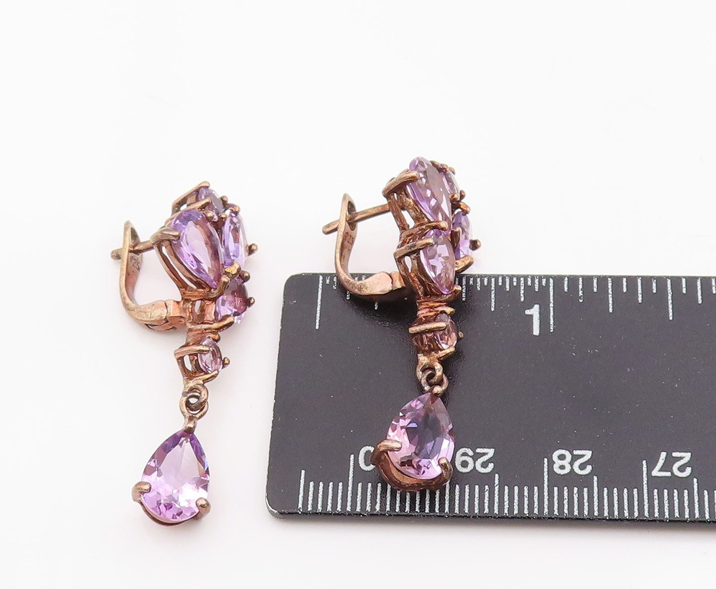 925 Sterling Silver Vintage Earrings Gold Plated Real Amethyst Cluster EG13836