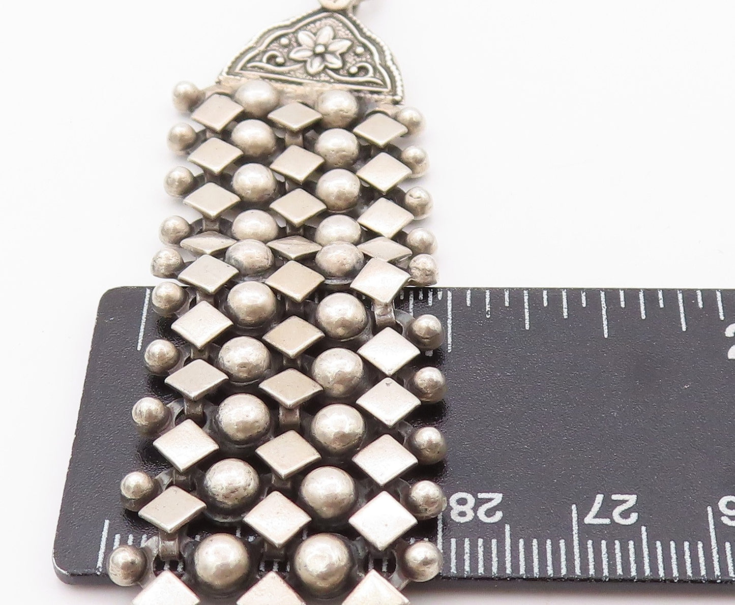 925 Sterling Silver Vintage Necklace Designer Sphere And Square Cutouts NE4529