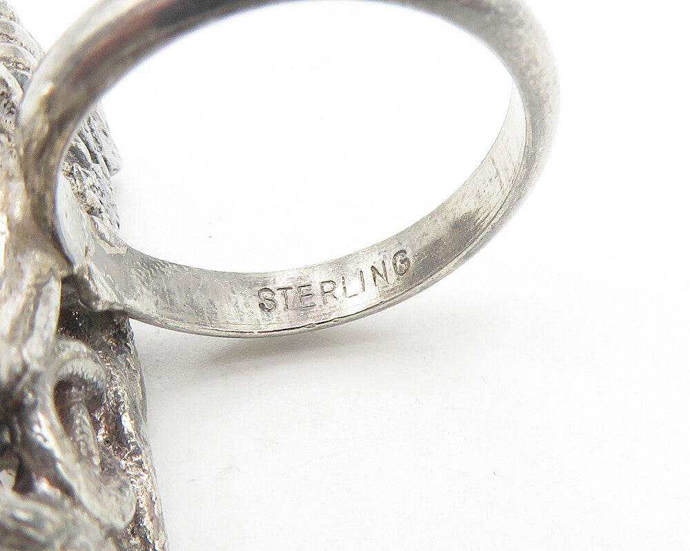 925 Sterling Silver Vintage Black Onyx Sculpted Cocktail Ring Sz 7.5 RG11072