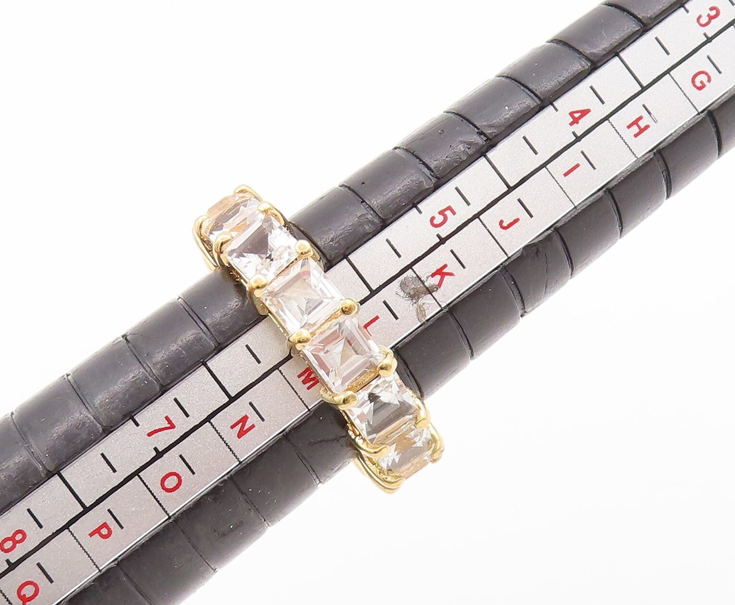 925 Sterling Silver Vintage Ring Gold Plated Square Cut 360 CZ Band Sz 6 RG29573