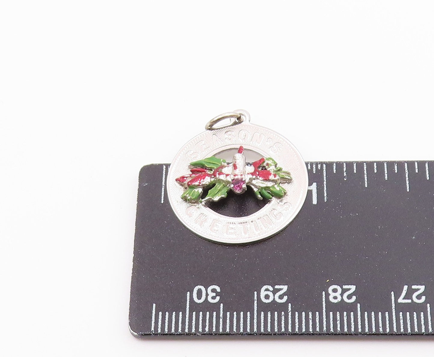 925 Silver Vintage Enamel & Topaz Seasonal Greetings Medal Pendant PT20841