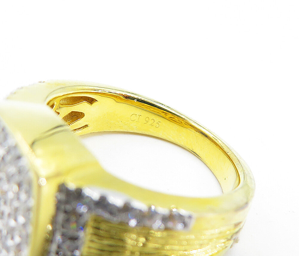 925 Sterling Silver Topaz Shiny Gold Plated Square Band Ring Sz 7 RG7285