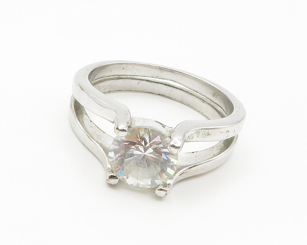 925 Sterling Silver Sparkling Cubic Zirconia Split Band Ring Sz 10 RG14942