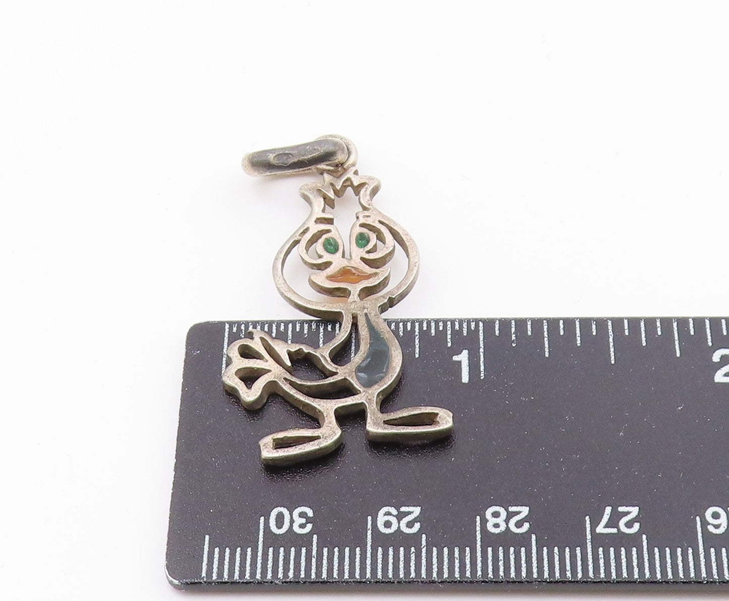 925 Sterling Silver Vintage Cutout Bird Motif Enamel Detail Pendant PT8020