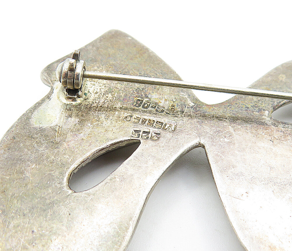 MEXICO 925 Sterling Silver Vintage Dark Tone Ribbon Bow Brooch Pin BP1320