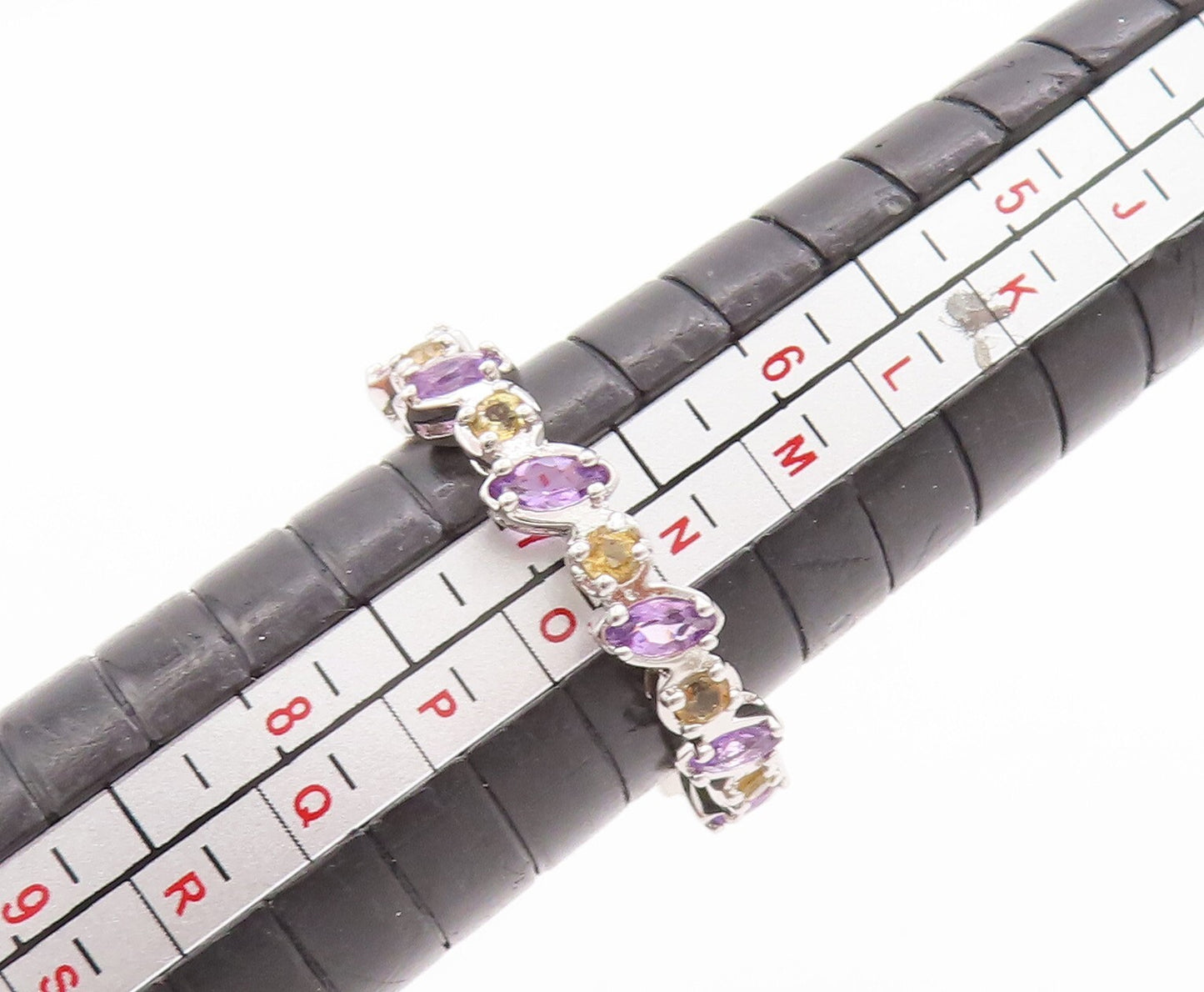 925 Sterling Silver Vintage Ring Marquise Amethyst Round Peridot Sz 7 RG29362