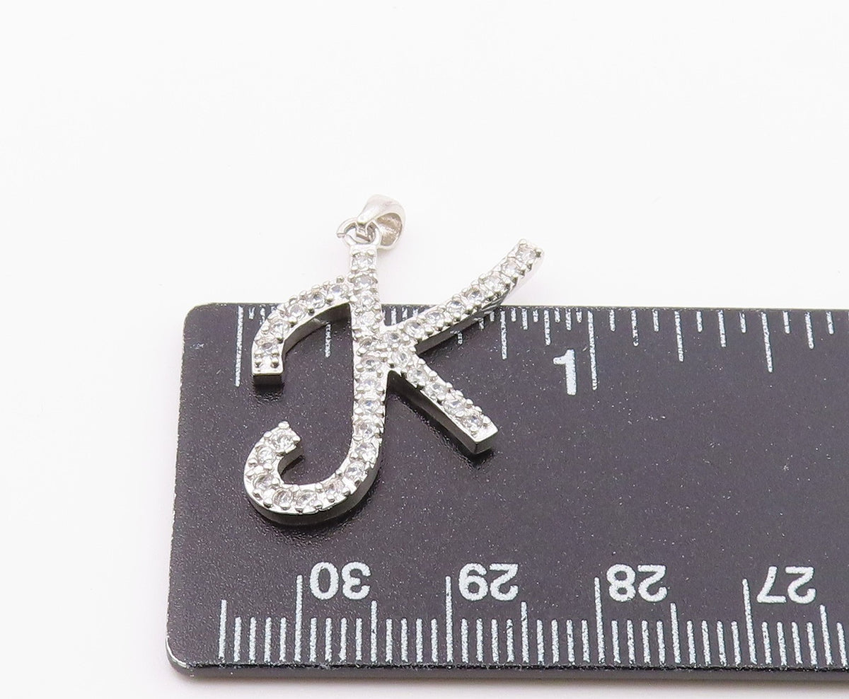 925 Sterling Silver Vintage Cubic Zirconia K Initial Drop Pendant PT16945
