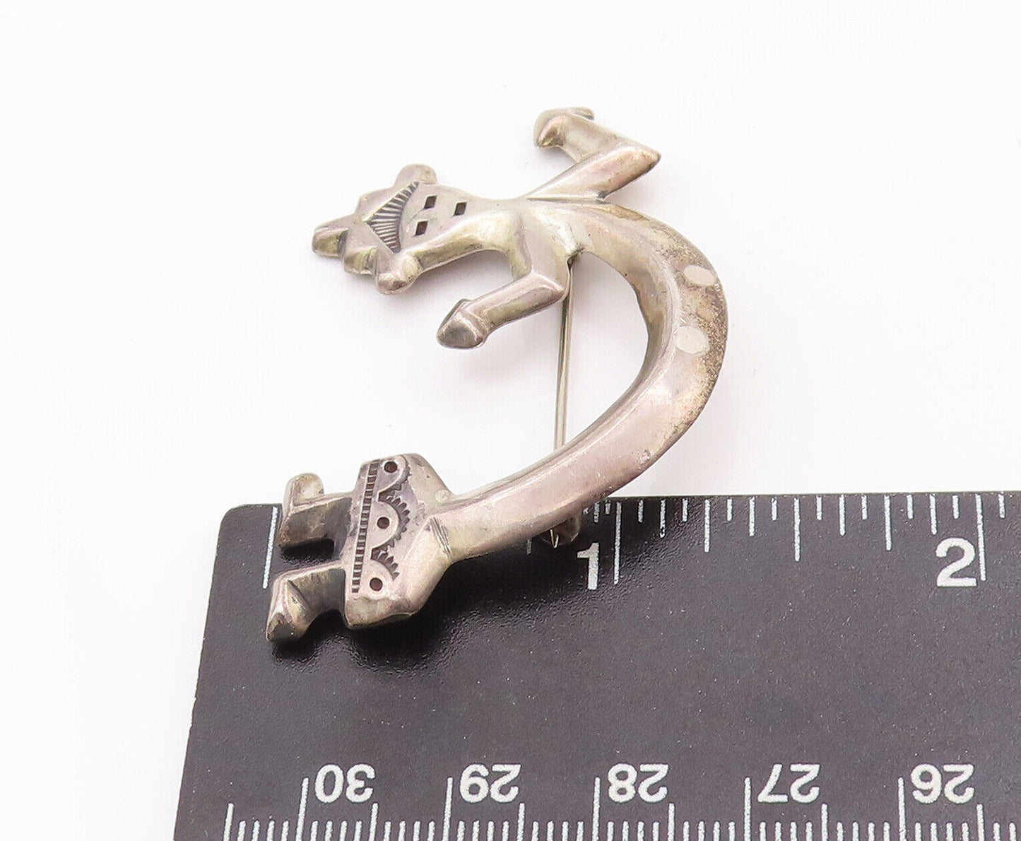 925 Sterling Silver Vintage Brooch Pin NAVAJO Solid Carved Tall Man BP10903