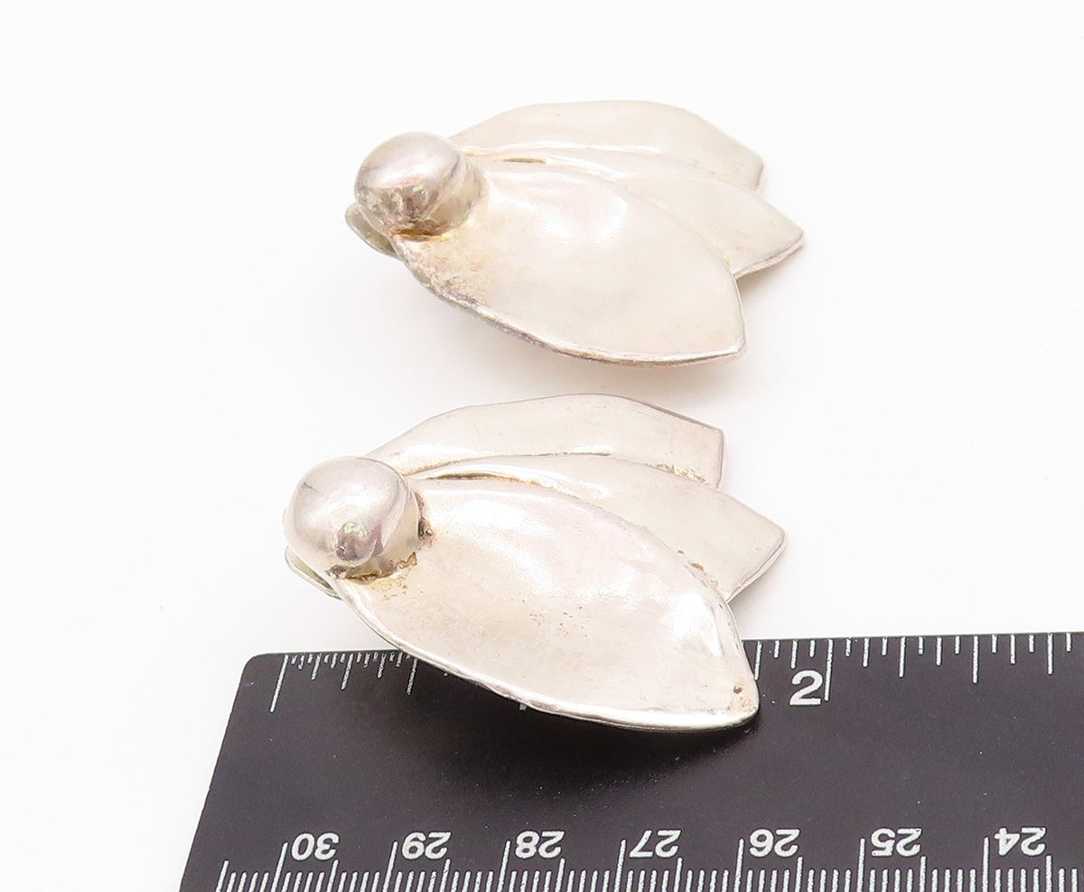 925 Sterling Silver Vintage Earrings Designer Large Puffed Leaves EG13660