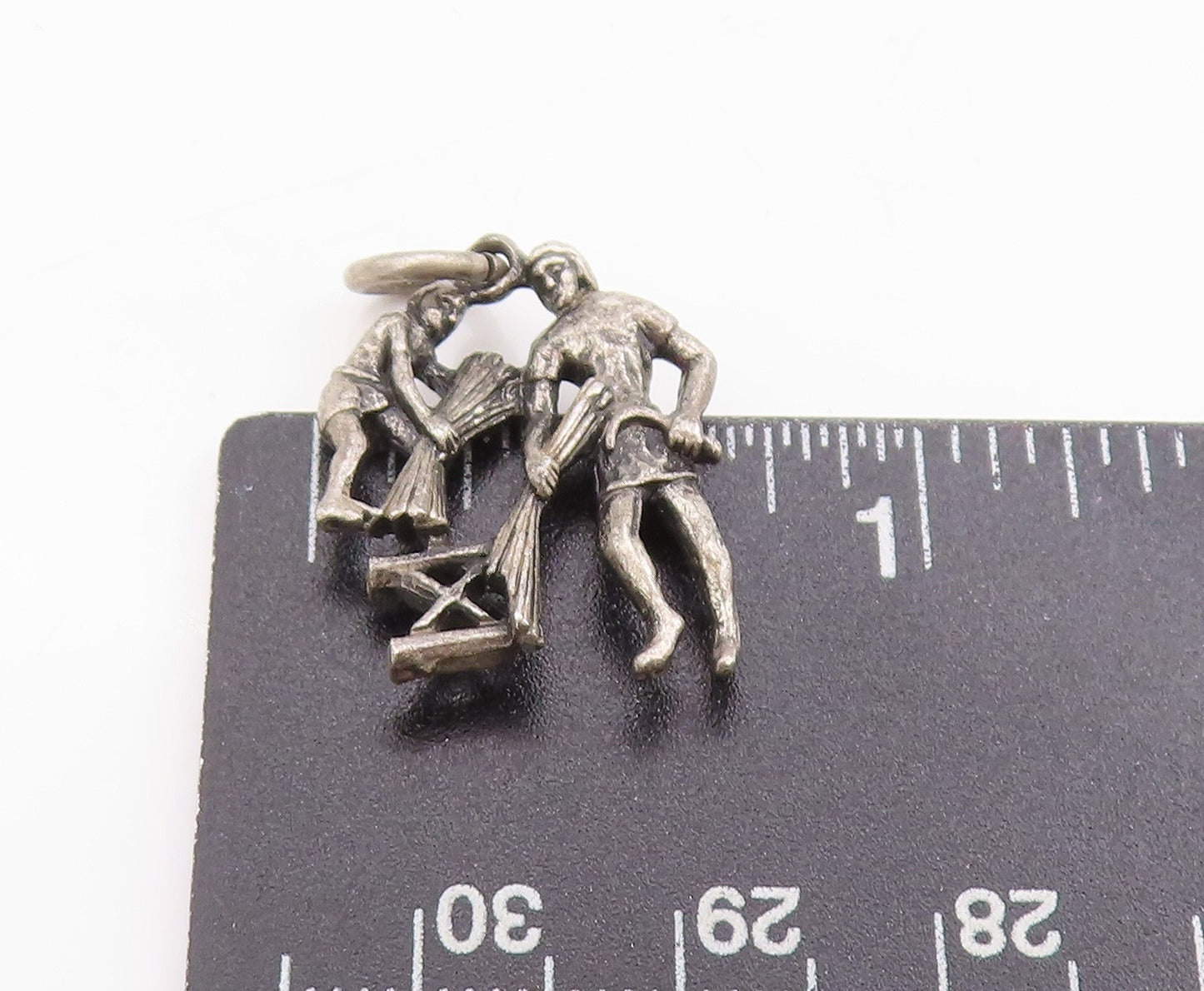 925 Sterling Silver Vintage Pendant Father & Son Wheat Harvesting Charm PT25122