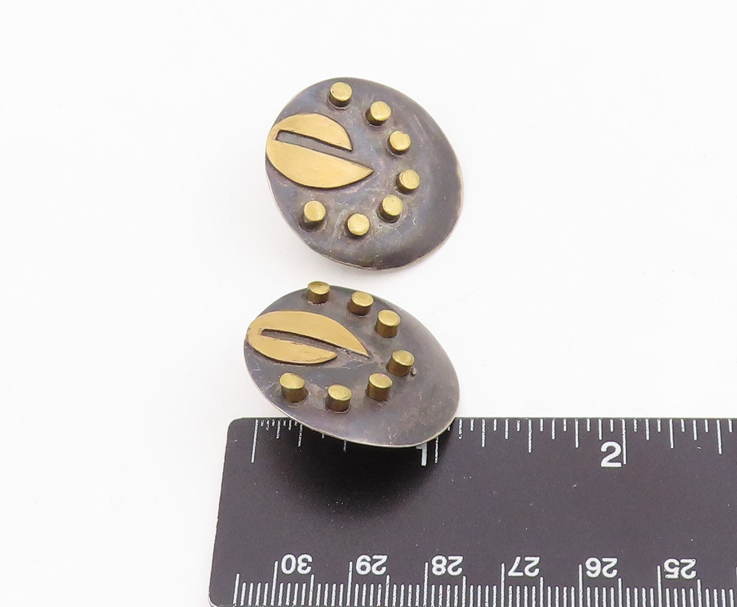 925 Sterling Silver Vintage Earrings Two Tone Geometric Circle Studs EG14124