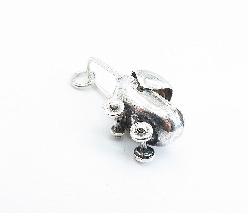 925 Sterling Silver Vintage Shiny Petite Baby Carriage Motif Pendant PT5278