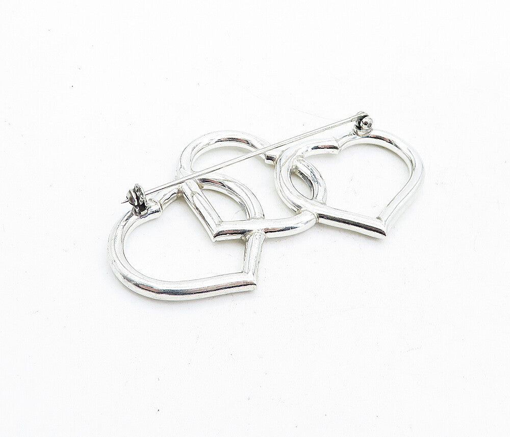 925 Sterling Silver Polished Triple Open Love Hearts Brooch Pin BP1917