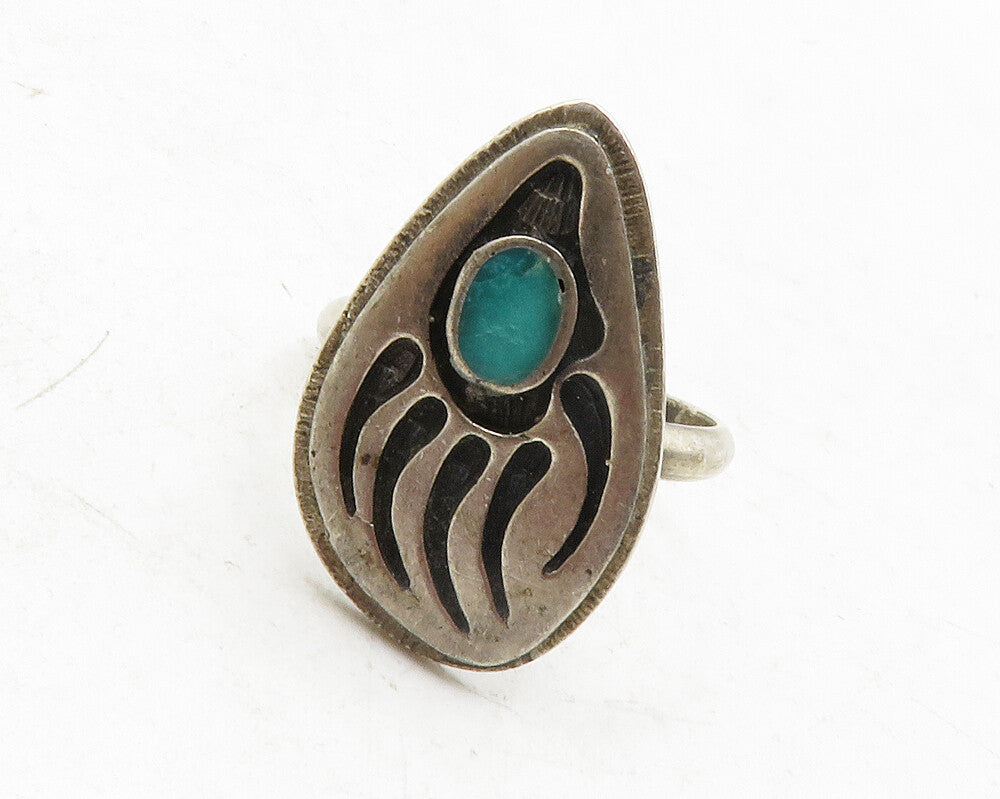 NAVAJO 925 Silver Vintage Turquoise Bear Print Cocktail Ring Sz 7 RG12785