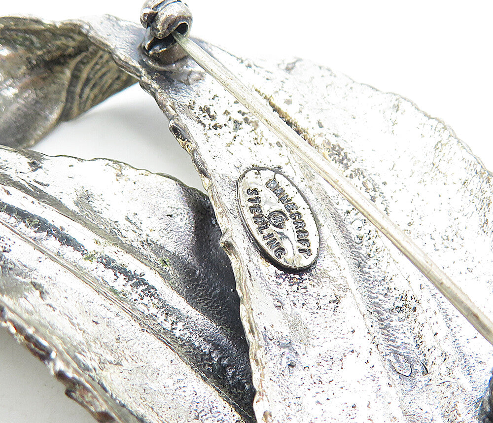 DANECRAFT 925 Silver Vintage Etched Detail Feathers Motif Brooch Pin BP3196